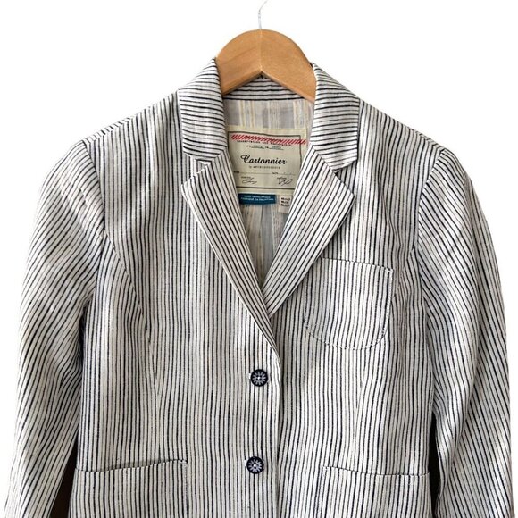 Cartonnier Women Black White Striped Collared Pockets Long Sleeves Blazer Size 0 - Picture 3 of 12